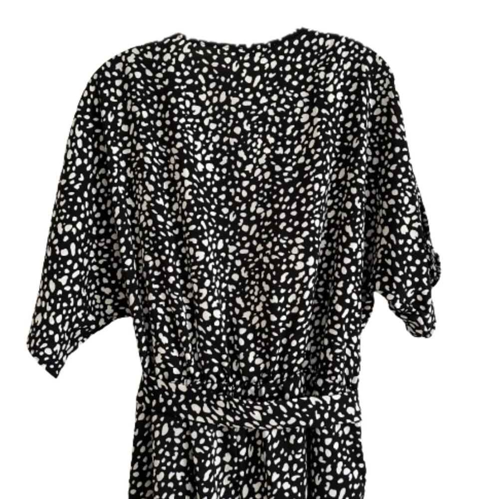 Pretty Garden Romper Black White Print V-Neck 1/2 Sleeve Belted Pocket Large NEW - Picture 6 of 13